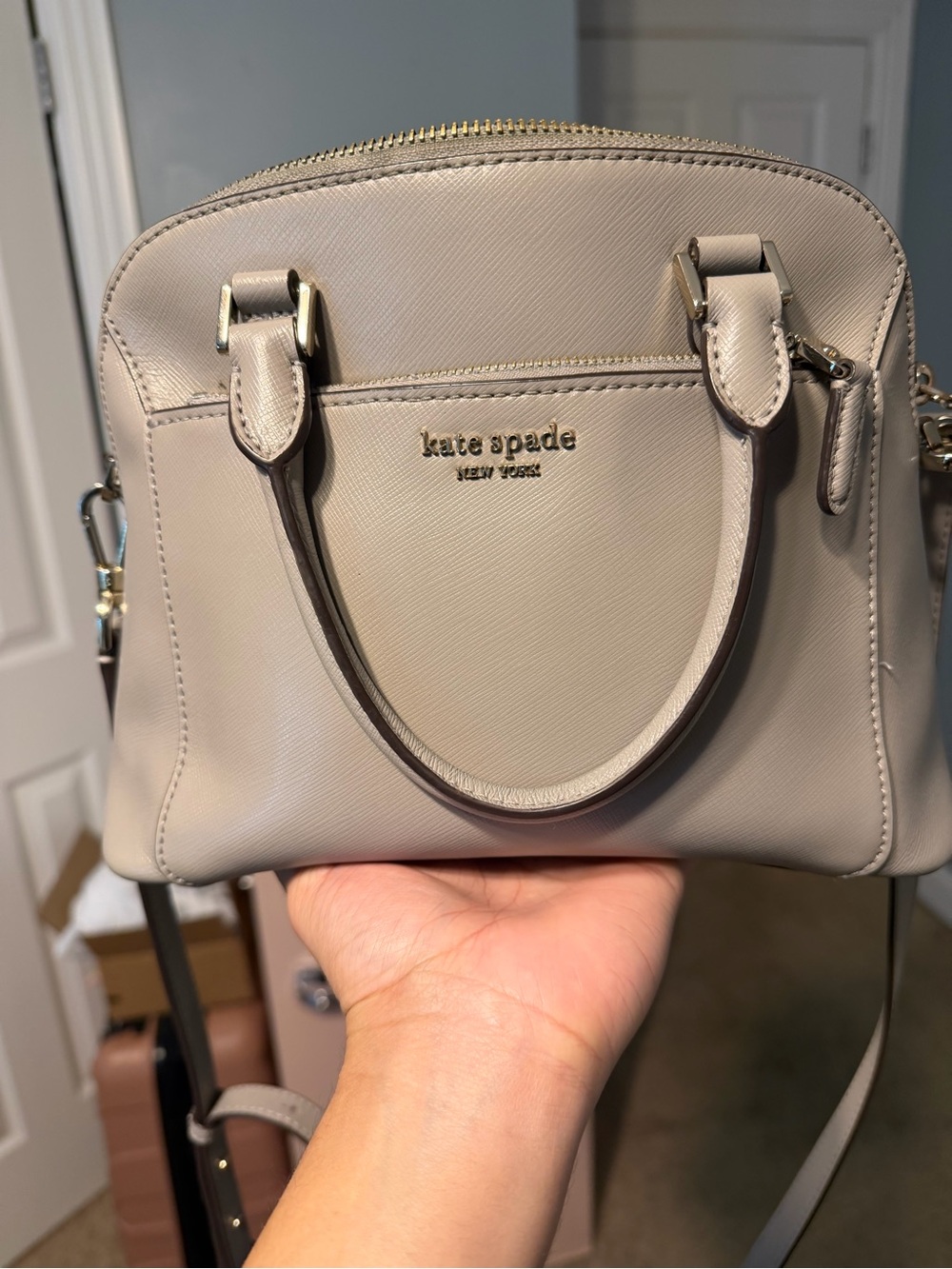 kate spade gray dome crossbody satchel with gold hardware